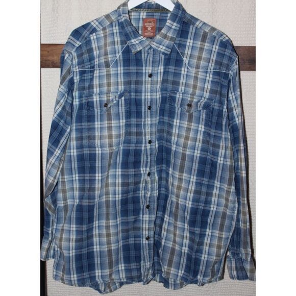 RedHead Plaid Flannel Long Sleeve Pearl Button Front Shirt Blue Size XL - Picture 1 of 3